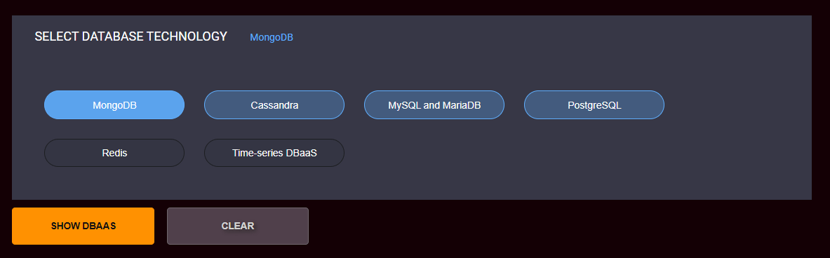 DBaaS Navigator - DBMS Selection