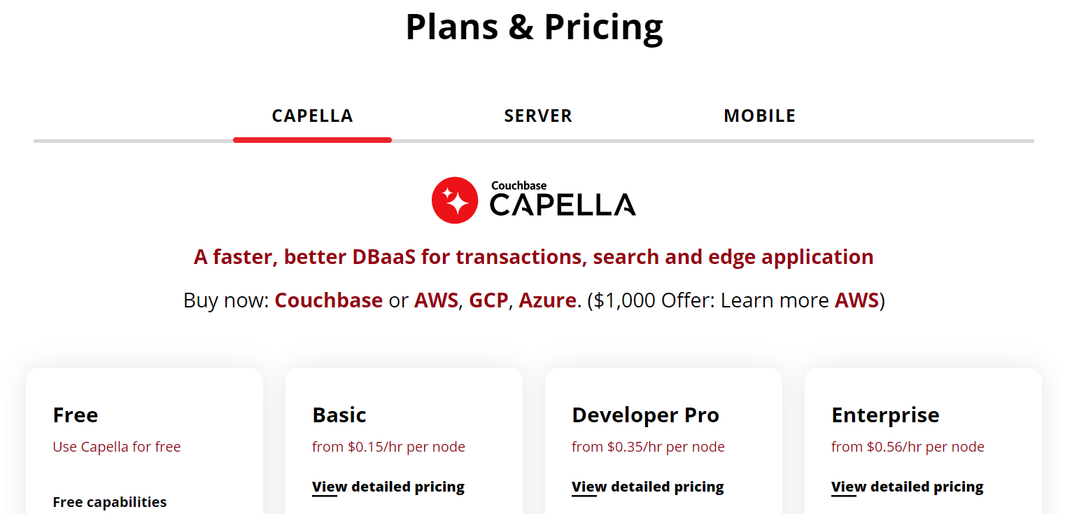 Couchbase Capella DBaaS Products