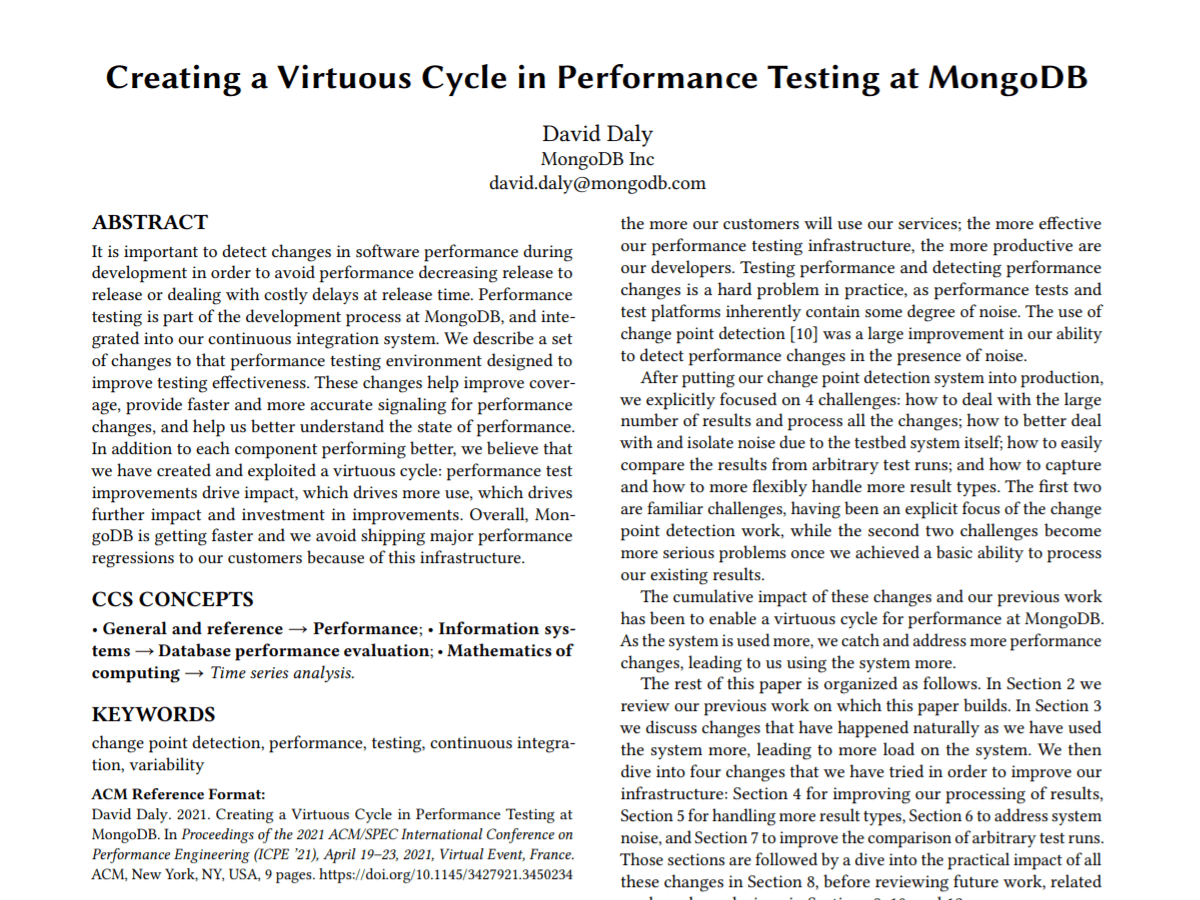 MongoDB performance testing and version monitoring